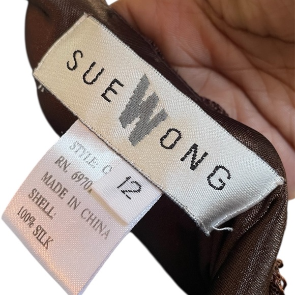 Stunning Sue Wong Chocolate Brown Lace Trim
Silk Slip Dress | Y2K - Picture 8 of 9
